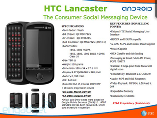 Illustration for article titled AT&T First Android Phone HTC Lancaster Leaked